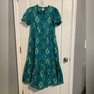J. Crew Puff Sleeve Printed Midi Dress